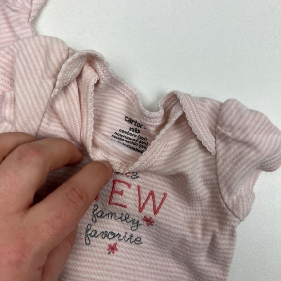 Bundle of 2 Carter's "The New Family Favorite" Pink Strip Bodysuits Sz NB - Picture 3 of 4